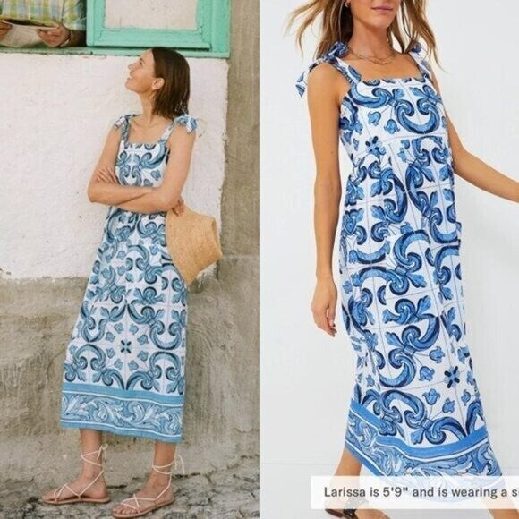 Tuckernuck Beach NEW Majolica Tile Tie Shoulder Tilly Caftan Maxi Dress Size XS